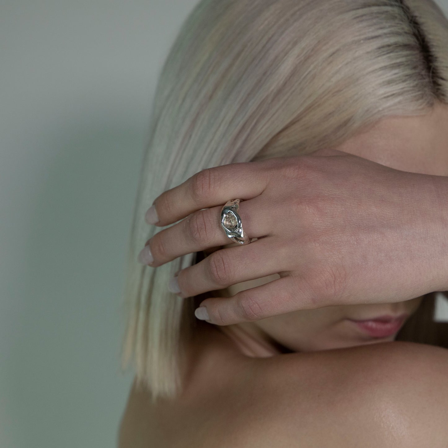 The Wild ring is a handmade piece made of 925 sterling silver. Its surface is raw and glossy