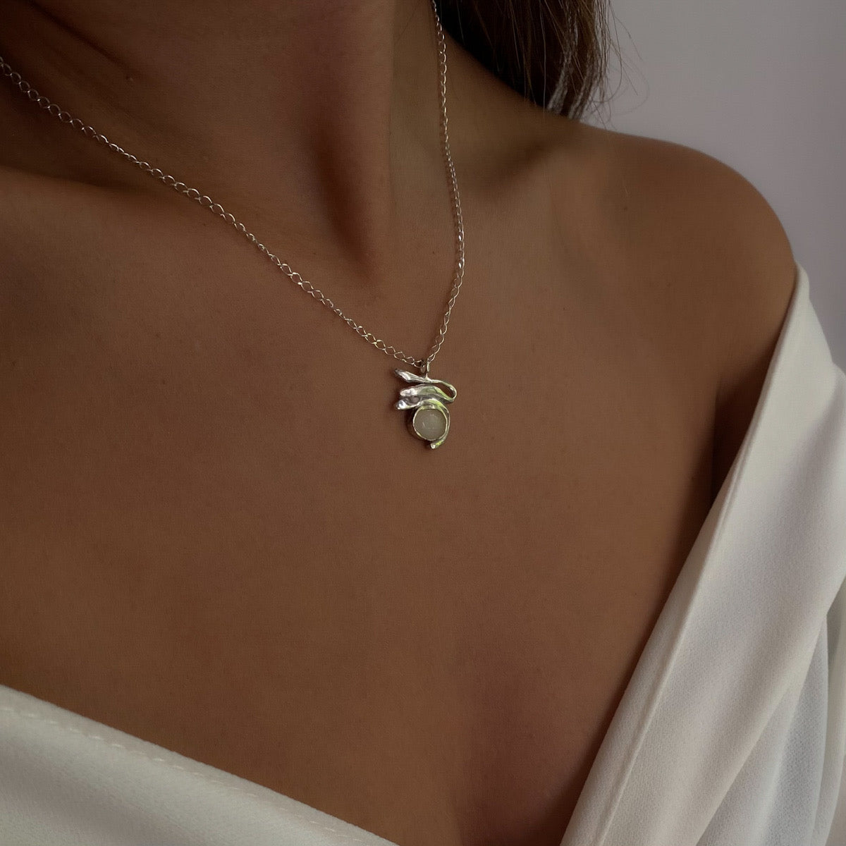 Handmade necklace crafted from sterling silver 925 with a semi-precious stone.